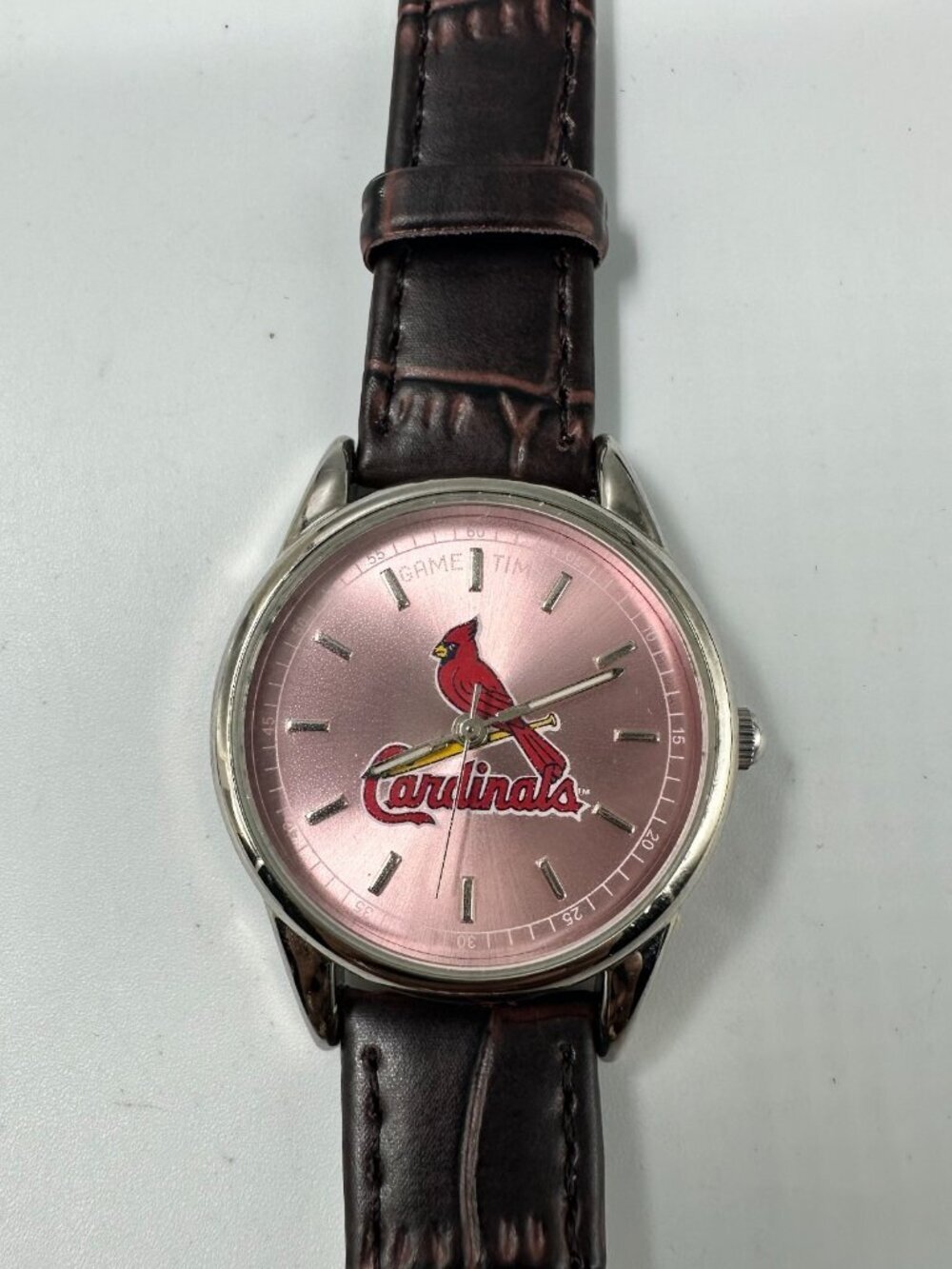 Game Time St. Louis Cardinals Watch Women Silver Tone Pink Dial New Battery